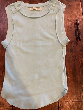 We The Free Pale Aqua Ribbed Crew Tank Top